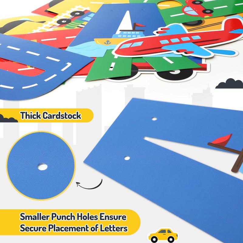 Faisichocalato Transportation Happy Birthday Banner Car Bus Train Plane Ship Helicopter Traffic Light Photo Props Garland for Kids Transportation Theme Birthday Party Decorations Baby Shower Supplies - Image 4